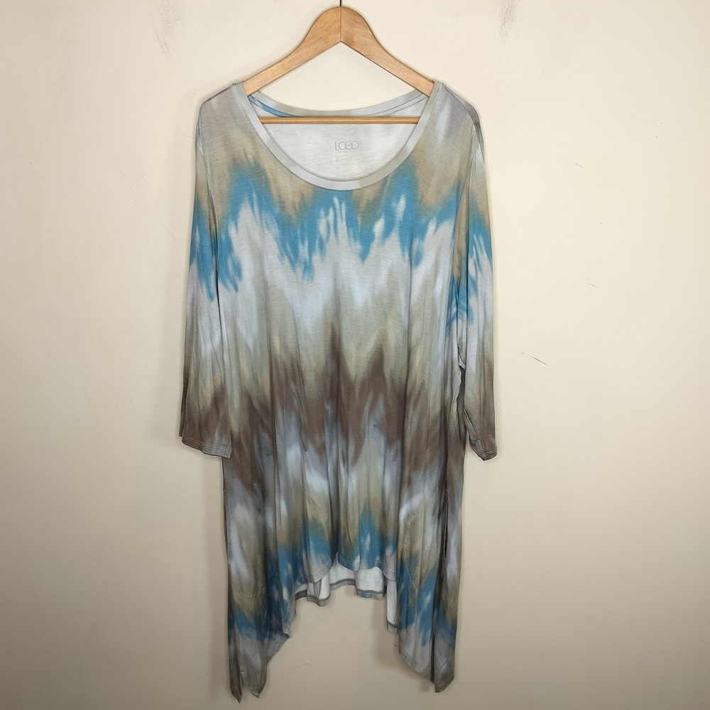 Logo Lori Goldstein Tunic Tie Dye Stretch Knit Pockets